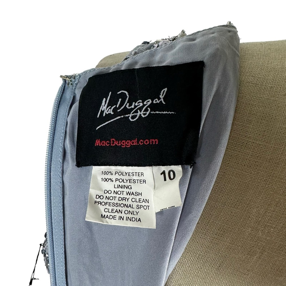 MAC DUGGAL 10739 Steel Gray Blue Embellished Sleeveless High Neck Midi Size 10 - Picture 9 of 10